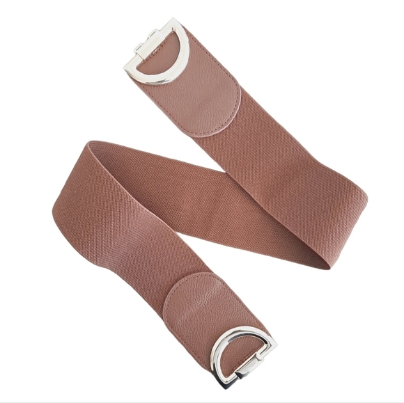 Brown elastic gold buckle corset wide cinch stretch waist statement dress Belt - Picture 9 of 12